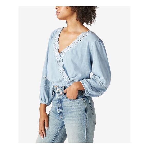 LUCKY BRAND Womens Light Blue Elastic Waist Cuffed Sleeve Top XL - Picture 3 of 4